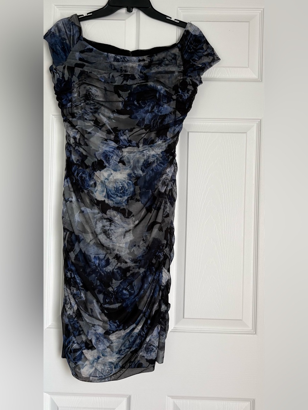Alex Evenings Black and Navy Floral Evening Dress